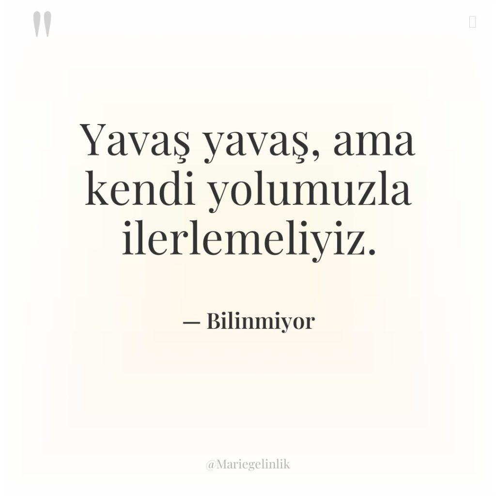 Yavaş yavaş, ama kendi yolumuzla ilerlemeliyiz.