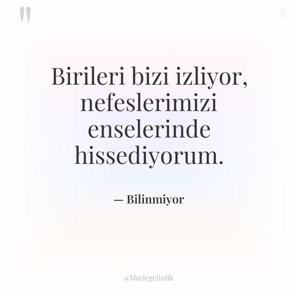 Birileri bizi izliyor, nefeslerimizi enselerinde hissediyorum.