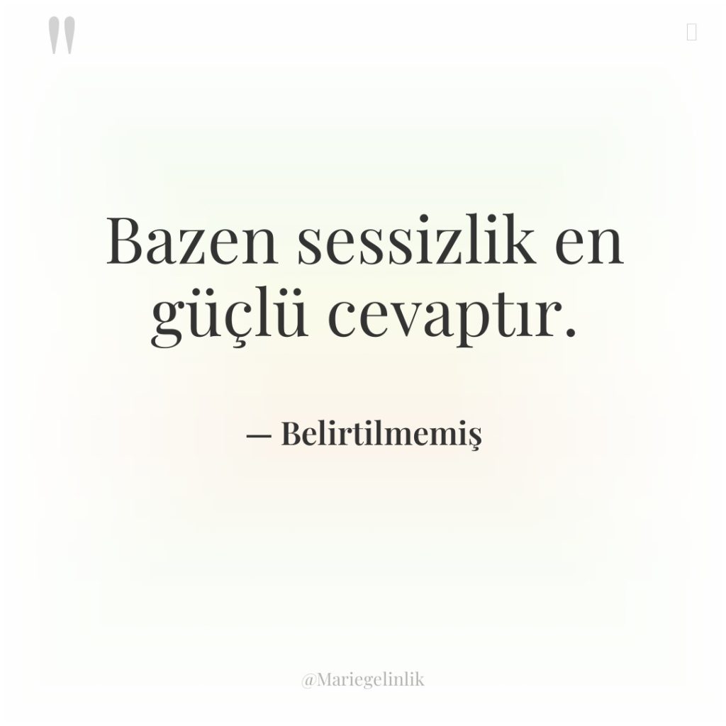 Bazen sessizlik en güçlü cevaptır.