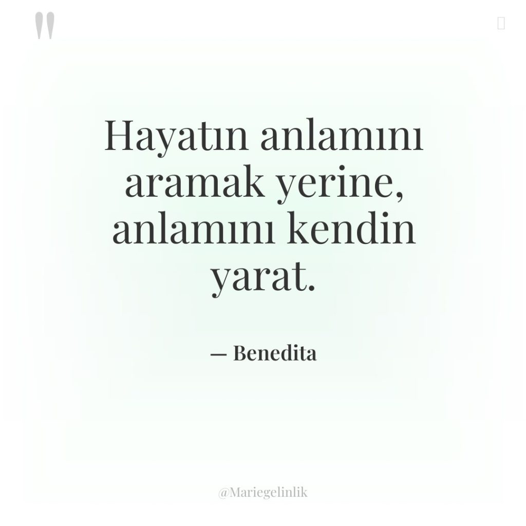 Hayatın anlamını aramak yerine, anlamını kendin yarat.