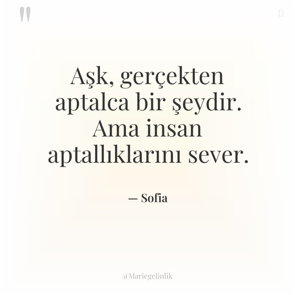 Aşk, gerçekten aptalca bir şeydir. Ama insan aptallıklarını sever.