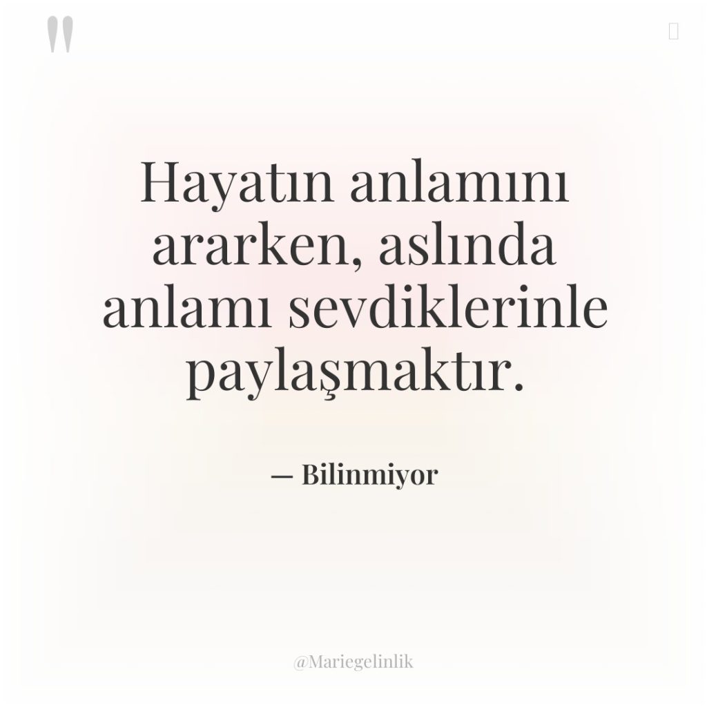 Hayatın anlamını ararken, aslında anlamı sevdiklerinle paylaşmaktır.
