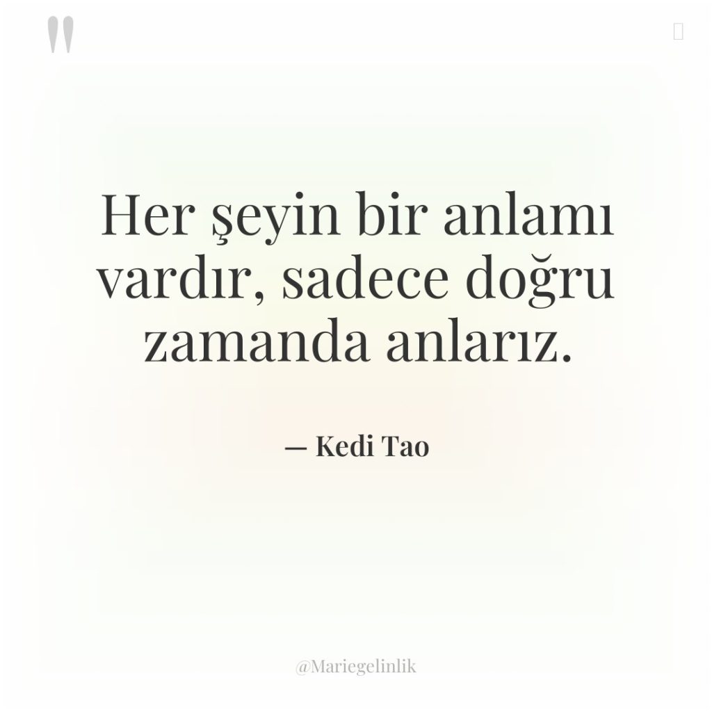 Her şeyin bir anlamı vardır, sadece doğru zamanda anlarız.