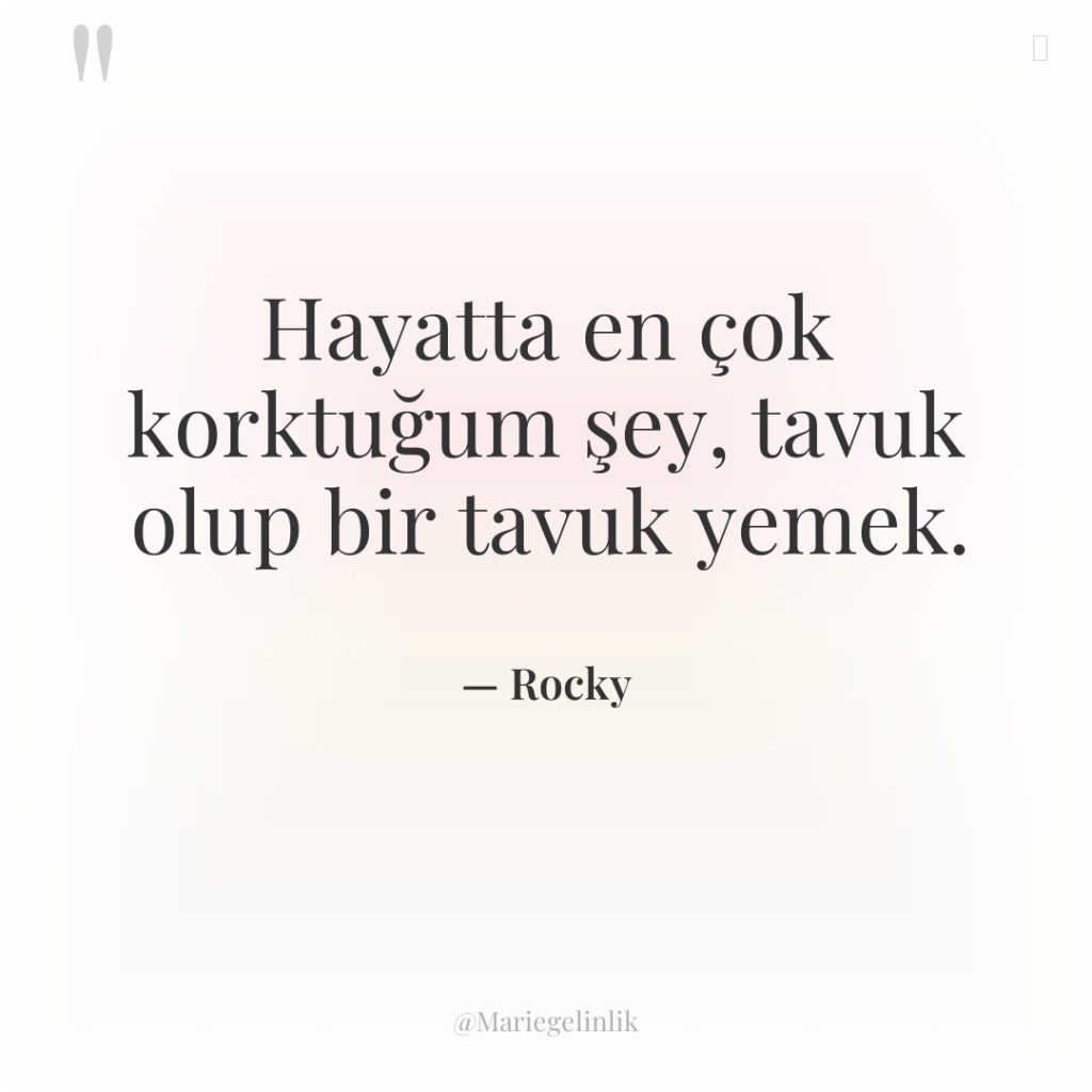 Hayatta en çok korktuğum şey, tavuk olup bir tavuk yemek.