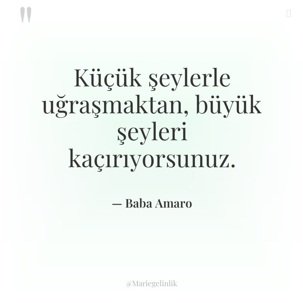 Küçük şeylerle uğraşmaktan, büyük şeyleri kaçırıyorsunuz.