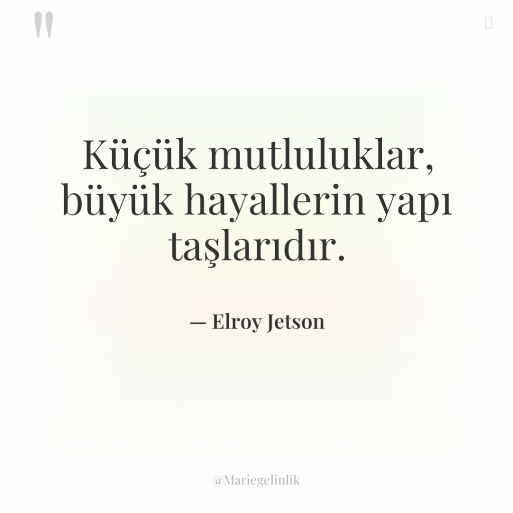 Küçük mutluluklar, büyük hayallerin yapı taşlarıdır.