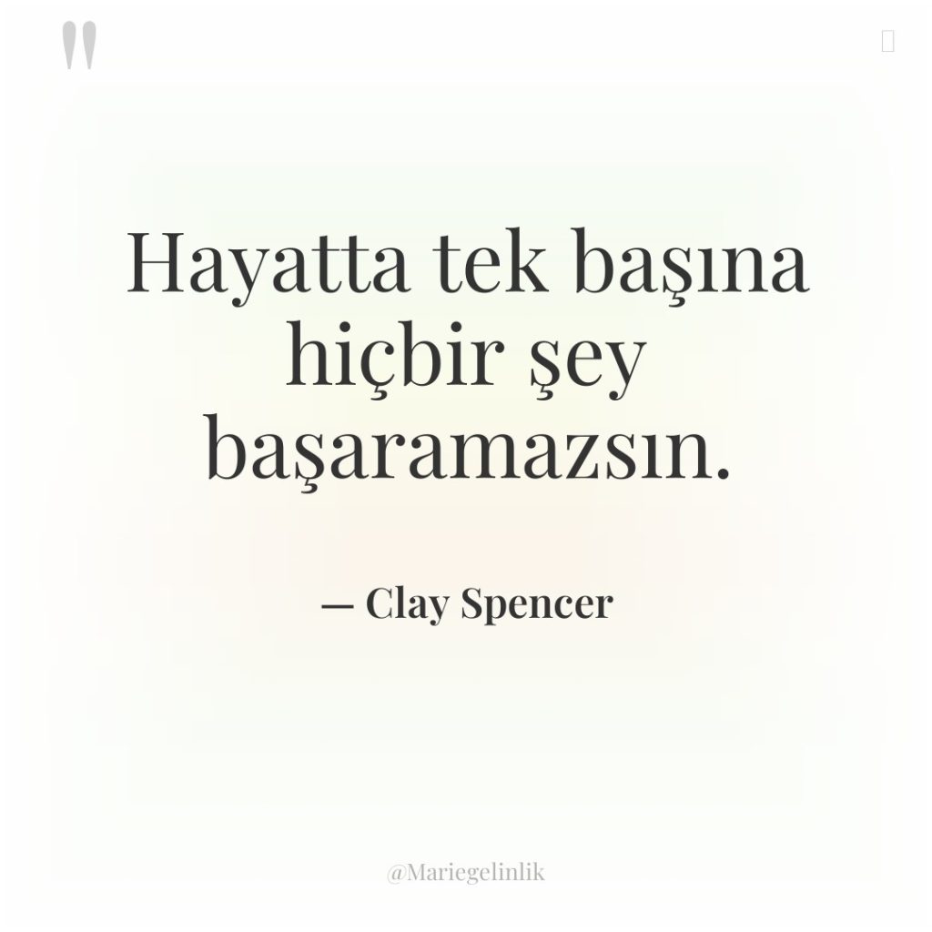 Hayatta tek başına hiçbir şey başaramazsın.