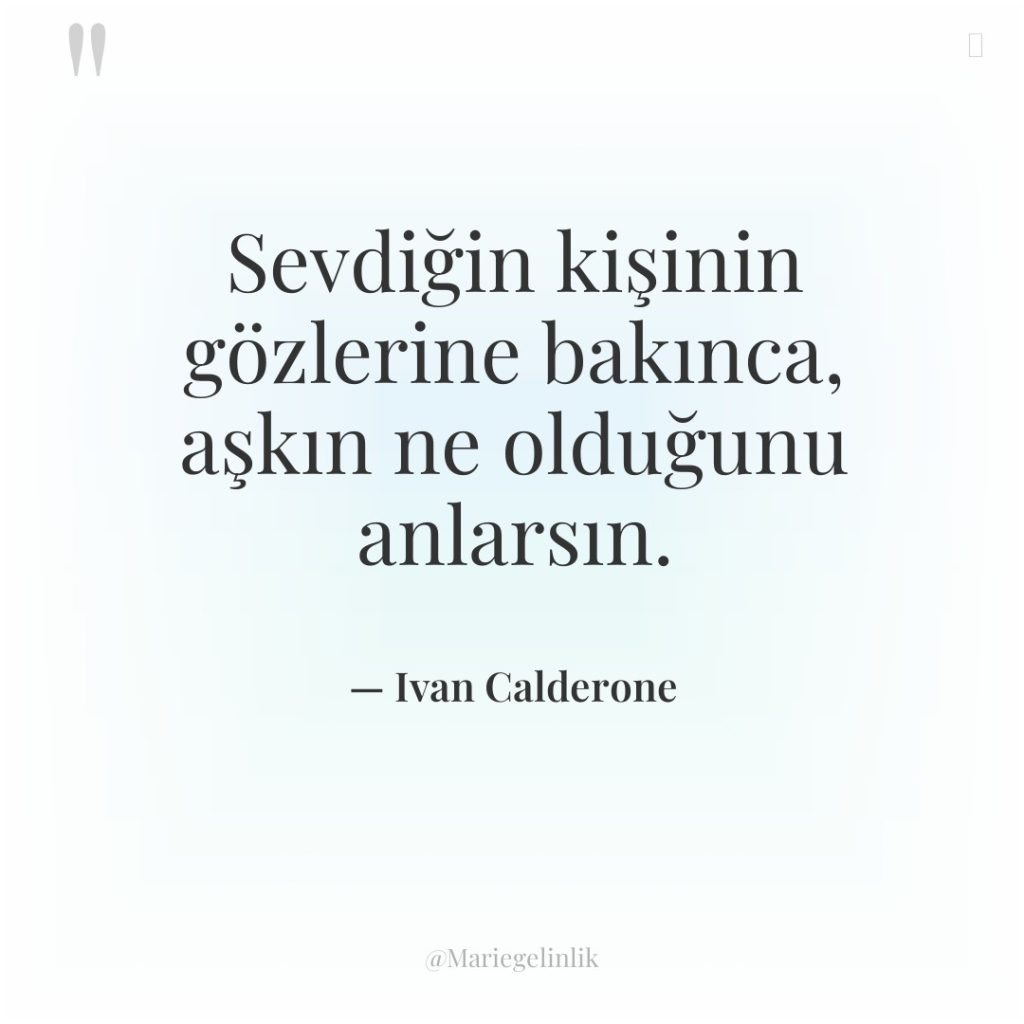 Sevdiğin kişinin gözlerine bakınca, aşkın ne olduğunu anlarsın.