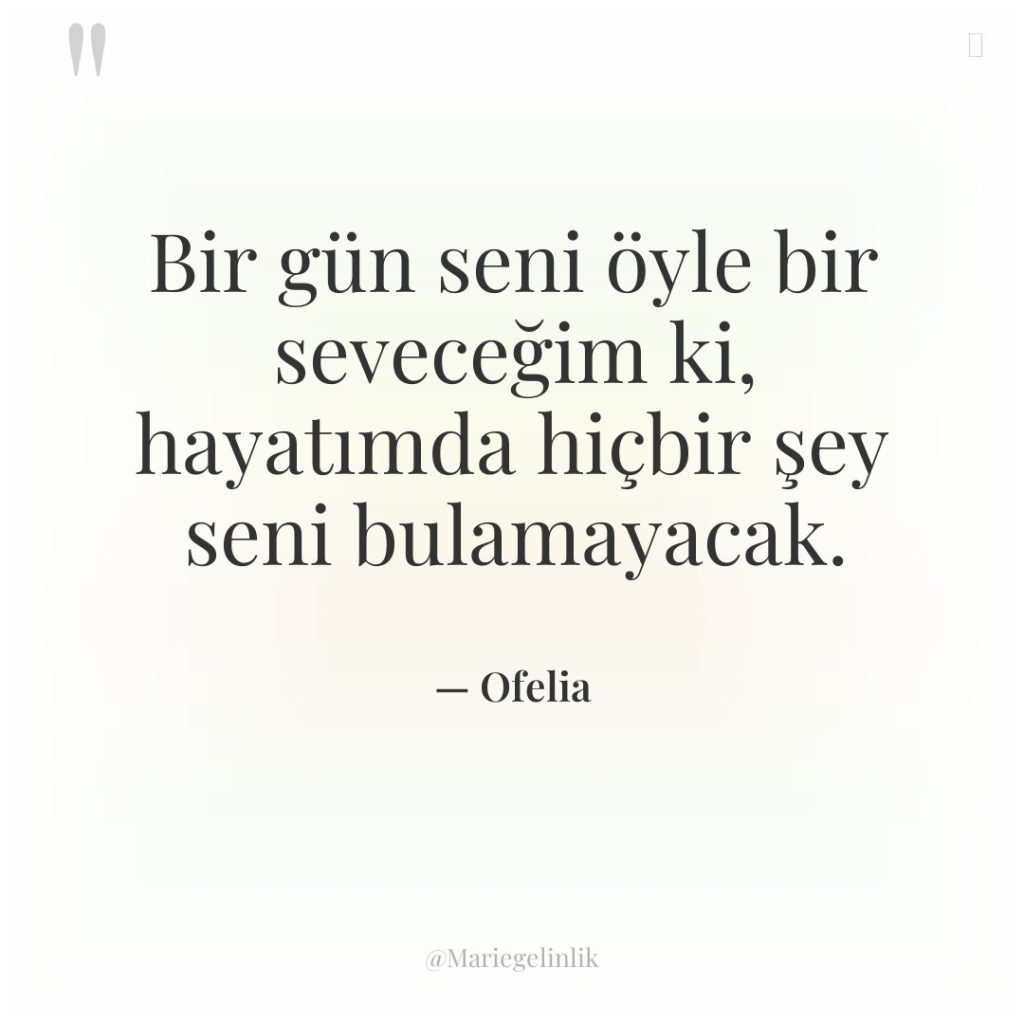 Bir gün seni öyle bir seveceğim ki, hayatımda hiçbir şey…
