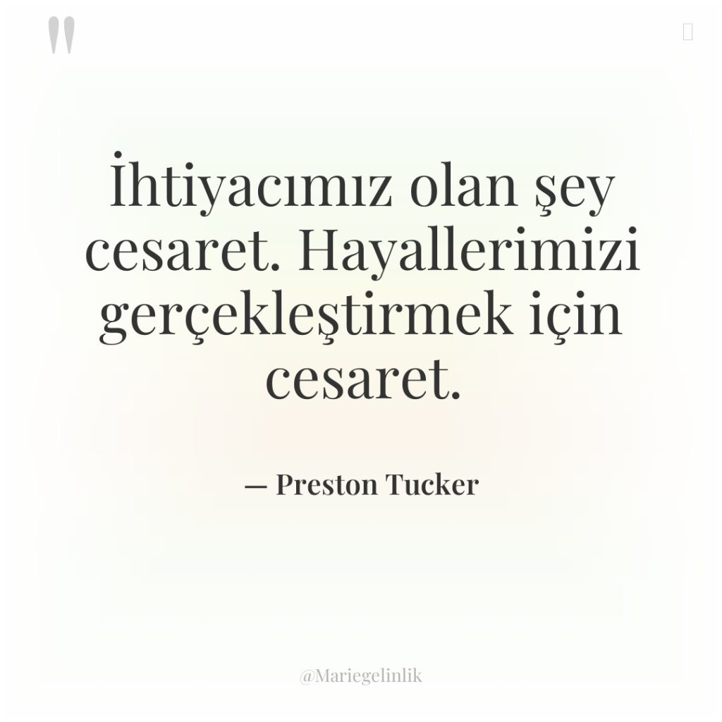 İhtiyacımız olan şey cesaret. Hayallerimizi gerçekleştirmek için cesaret.
