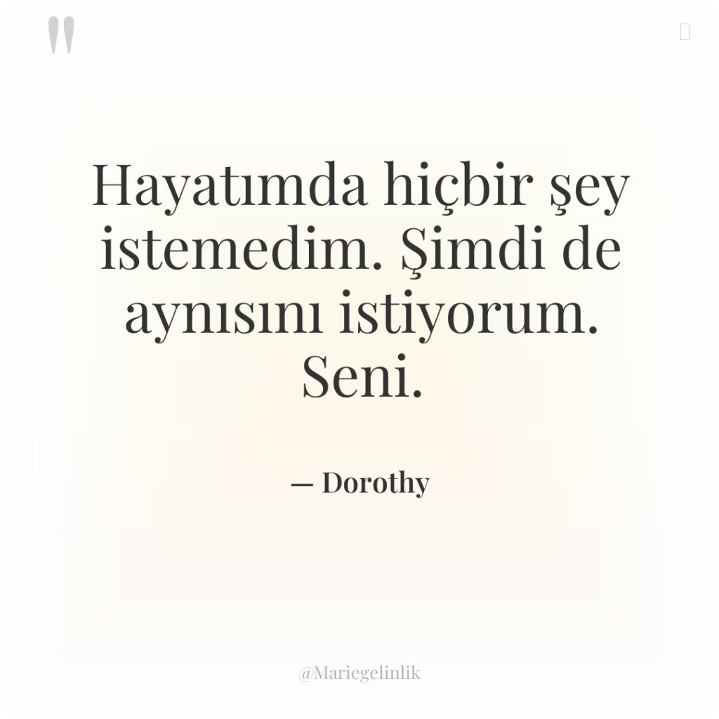 Hayatımda hiçbir şey istemedim. Şimdi de aynısını istiyorum. Seni.