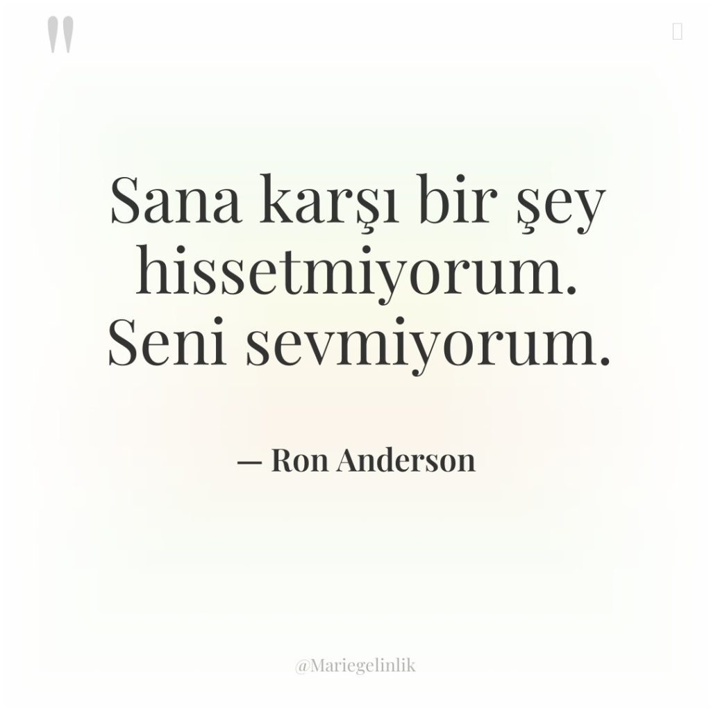 Sana karşı bir şey hissetmiyorum. Seni sevmiyorum.