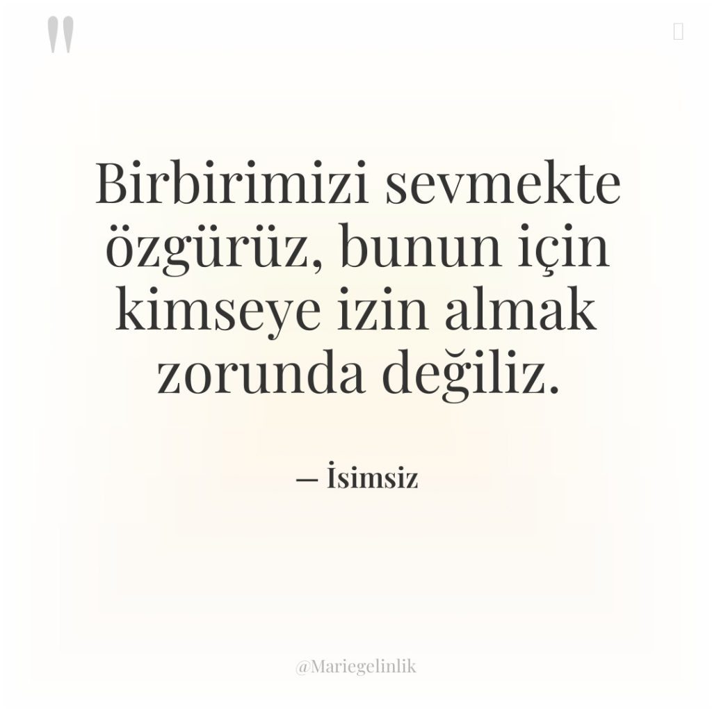 Birbirimizi sevmekte özgürüz, bunun için kimseye izin almak zorunda değiliz.