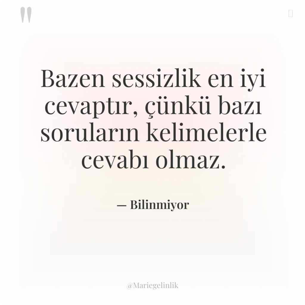 Bazen sessizlik en iyi cevaptır, çünkü bazı soruların kelimelerle cevabı…