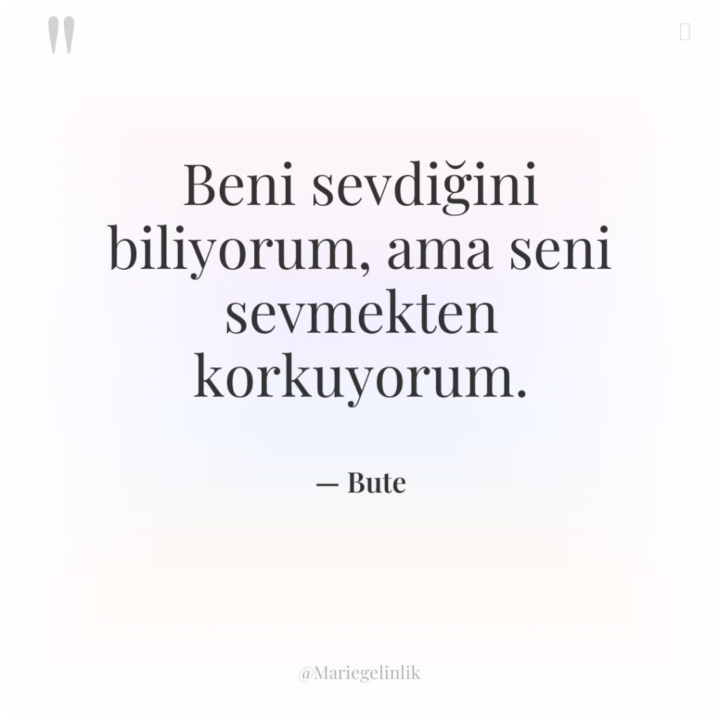 Beni sevdiğini biliyorum, ama seni sevmekten korkuyorum.