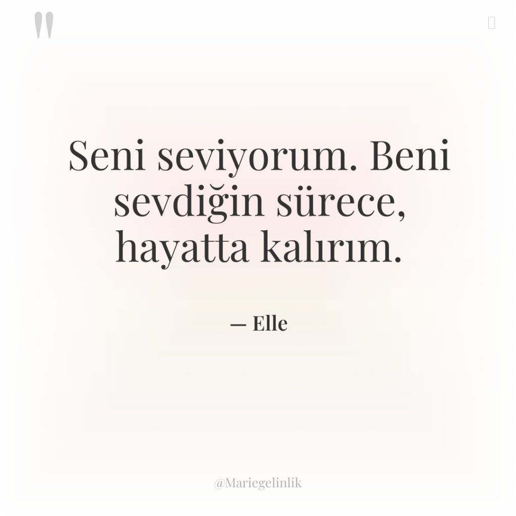Seni seviyorum. Beni sevdiğin sürece, hayatta kalırım.