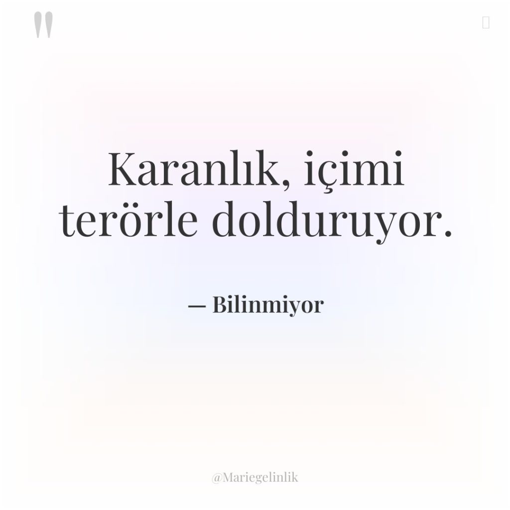 Karanlık, içimi terörle dolduruyor.