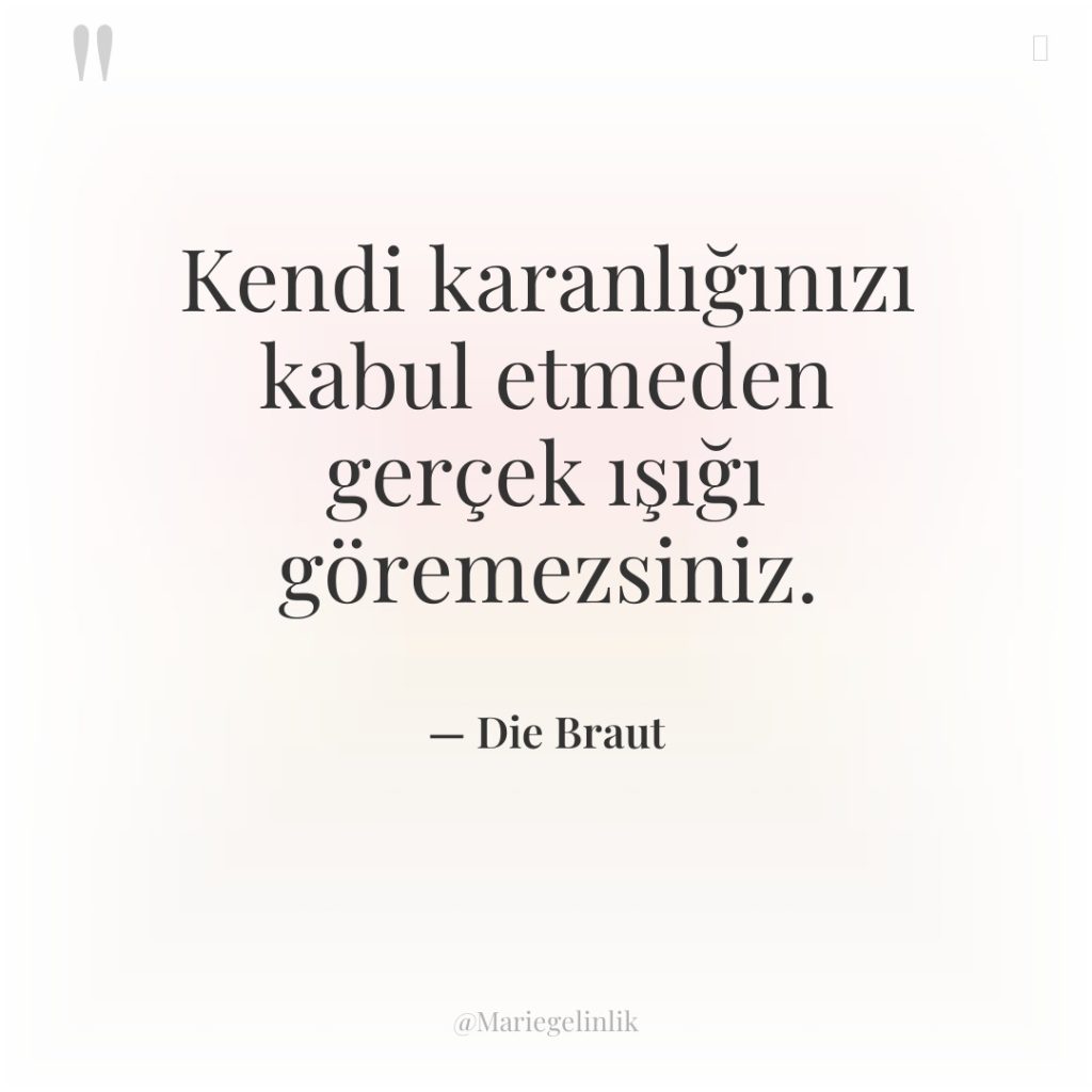 Kendi karanlığınızı kabul etmeden gerçek ışığı göremezsiniz.