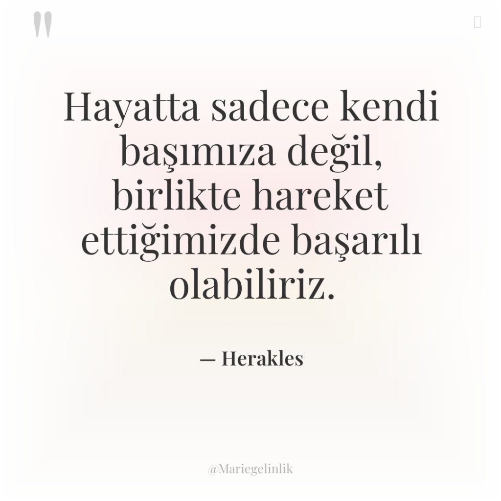 Hayatta sadece kendi başımıza değil, birlikte hareket ettiğimizde başarılı olabiliriz.