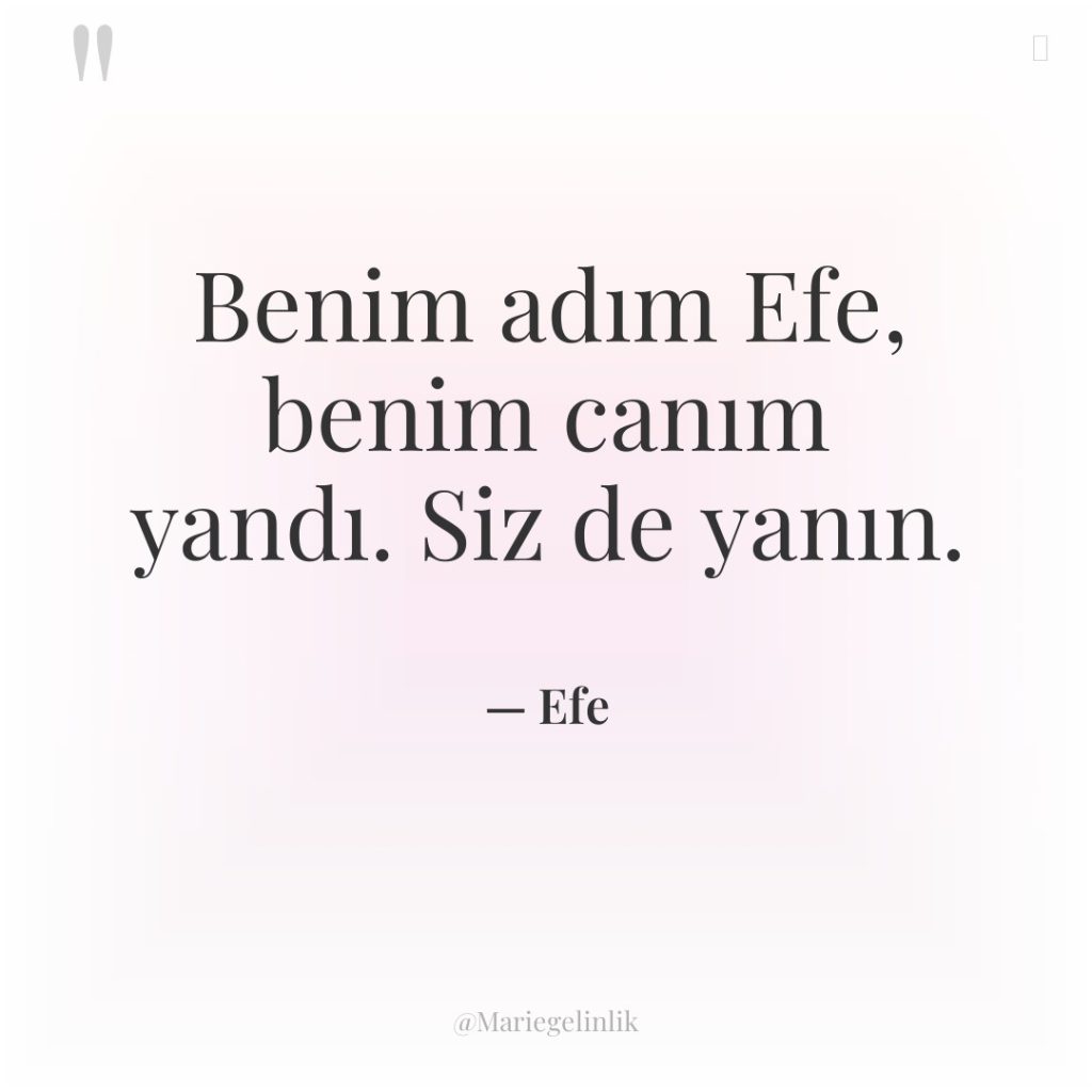 Benim adım Efe, benim canım yandı. Siz de yanın.