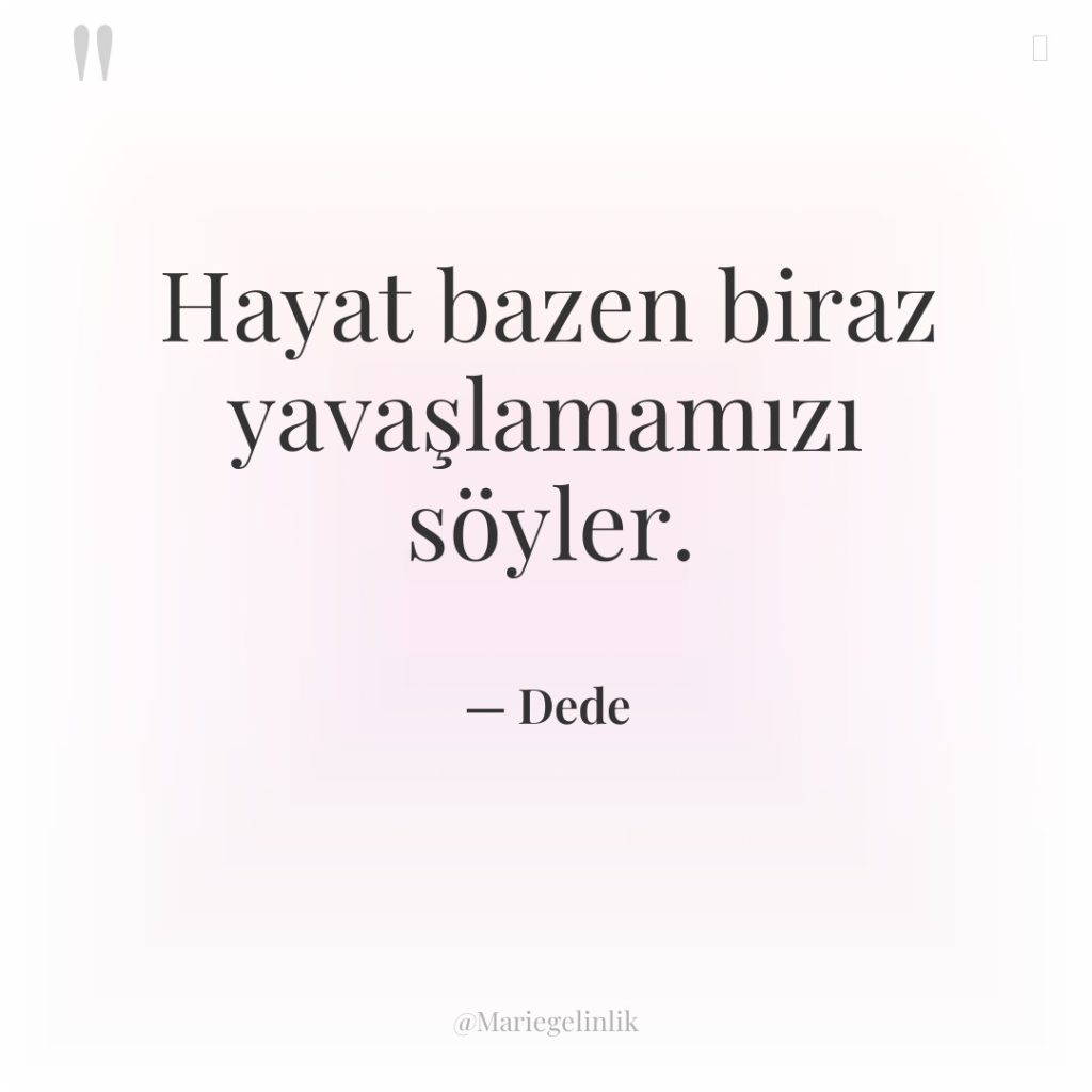 Hayat bazen biraz yavaşlamamızı söyler.
