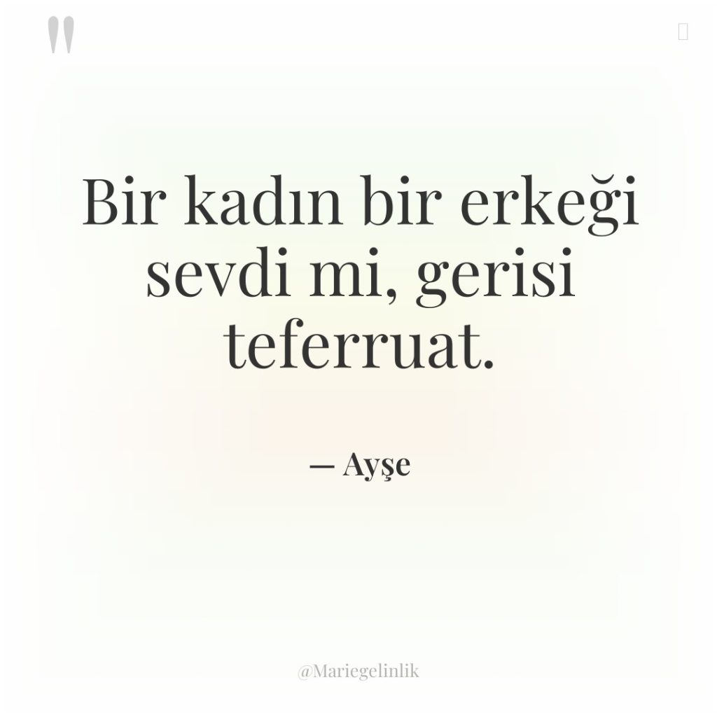 Bir kadın bir erkeği sevdi mi, gerisi teferruat.