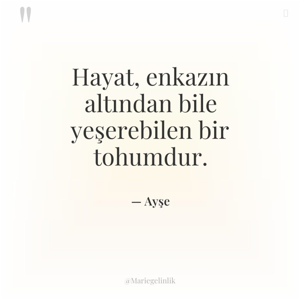 Hayat, enkazın altından bile yeşerebilen bir tohumdur.