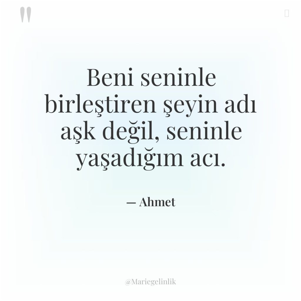 Beni seninle birleştiren şeyin adı aşk değil, seninle yaşadığım acı.