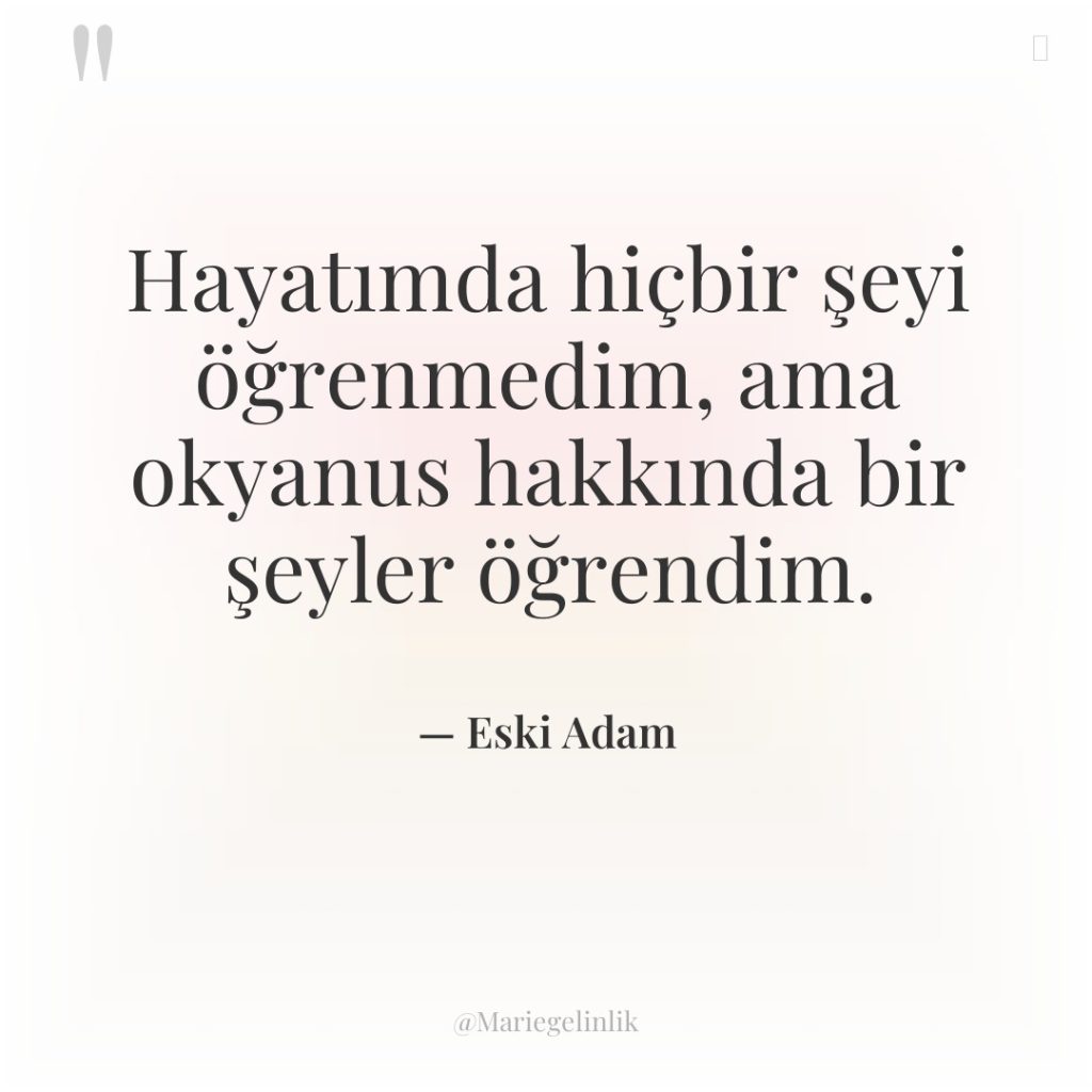 Hayatımda hiçbir şeyi öğrenmedim, ama okyanus hakkında bir şeyler öğrendim.