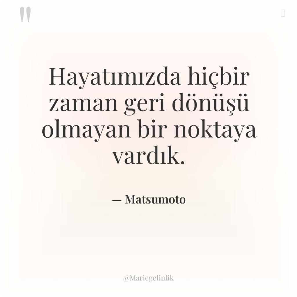 Hayatımızda hiçbir zaman geri dönüşü olmayan bir noktaya vardık.