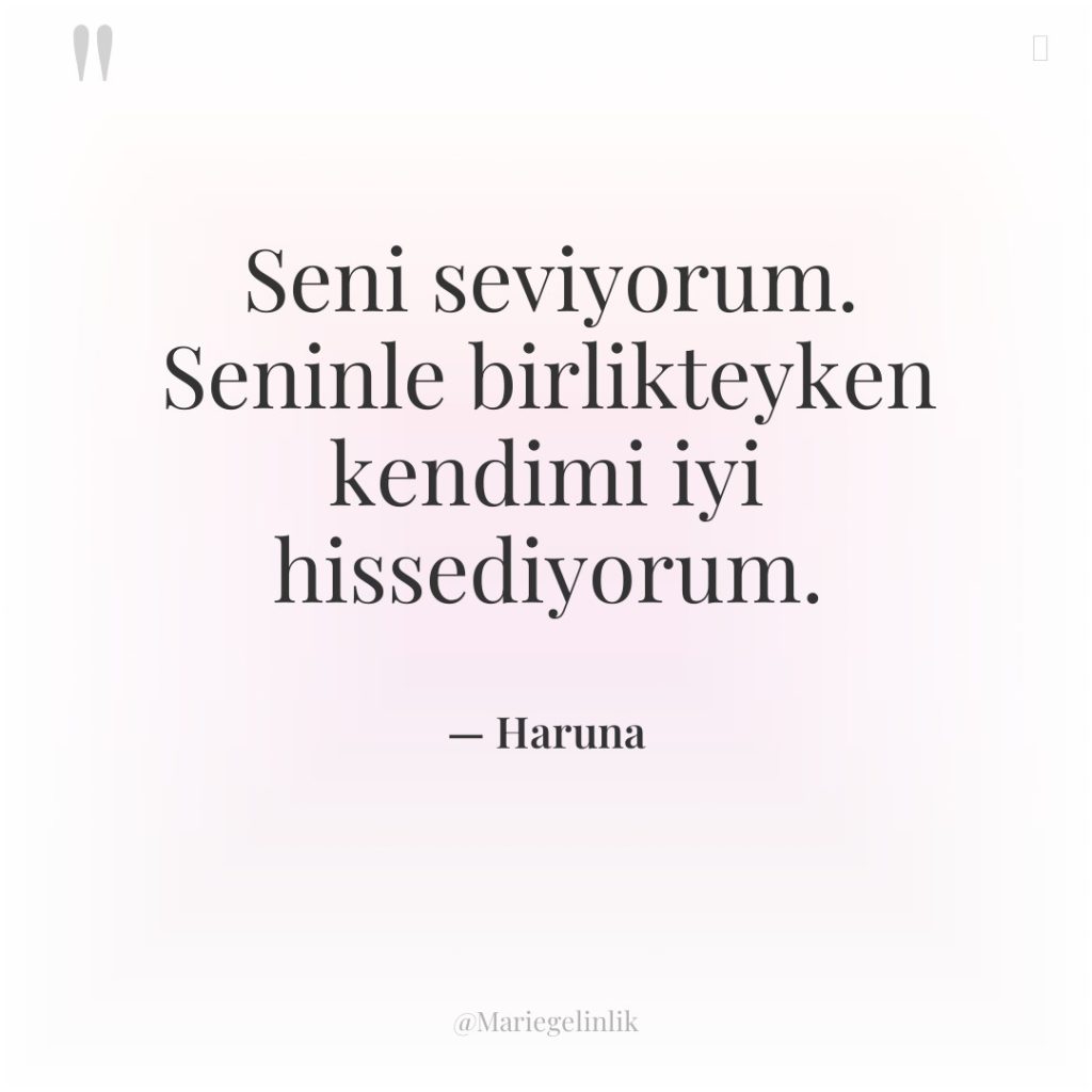 Seni seviyorum. Seninle birlikteyken kendimi iyi hissediyorum.