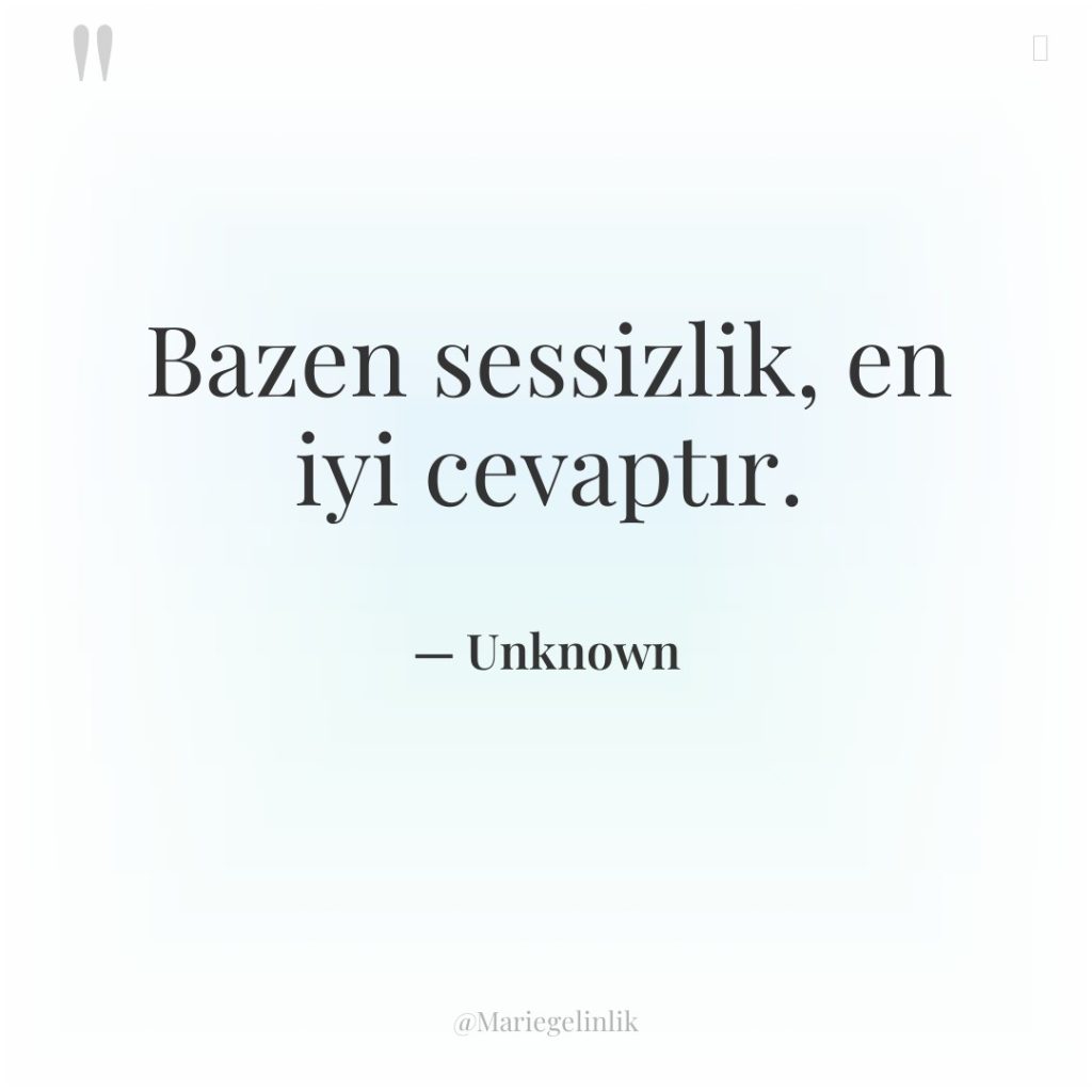 Bazen sessizlik, en iyi cevaptır.