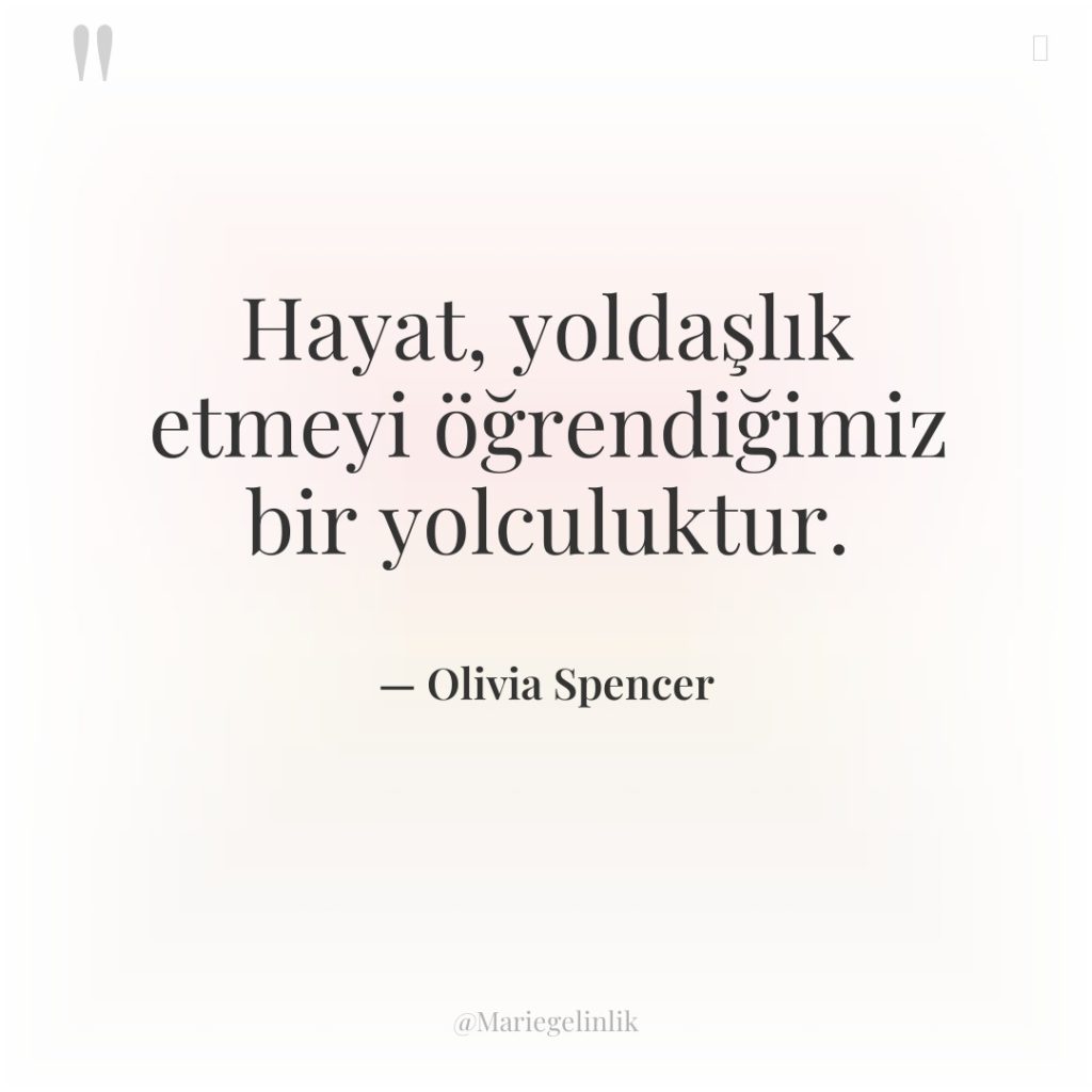 Hayat, yoldaşlık etmeyi öğrendiğimiz bir yolculuktur.