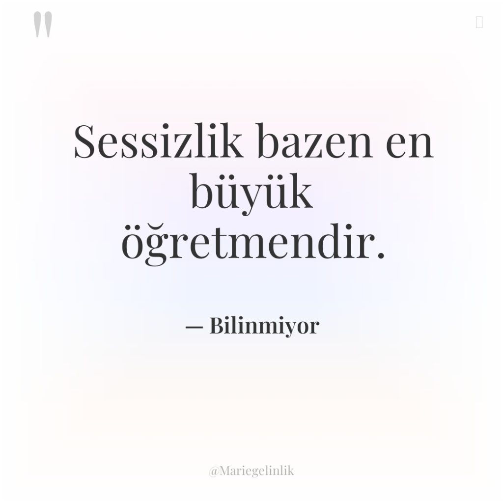 Sessizlik bazen en büyük öğretmendir.
