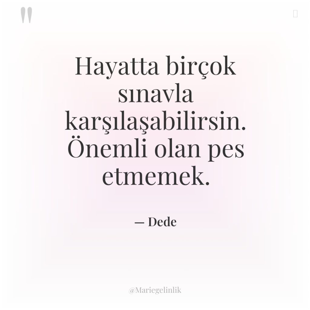 Hayatta birçok sınavla karşılaşabilirsin. Önemli olan pes etmemek.