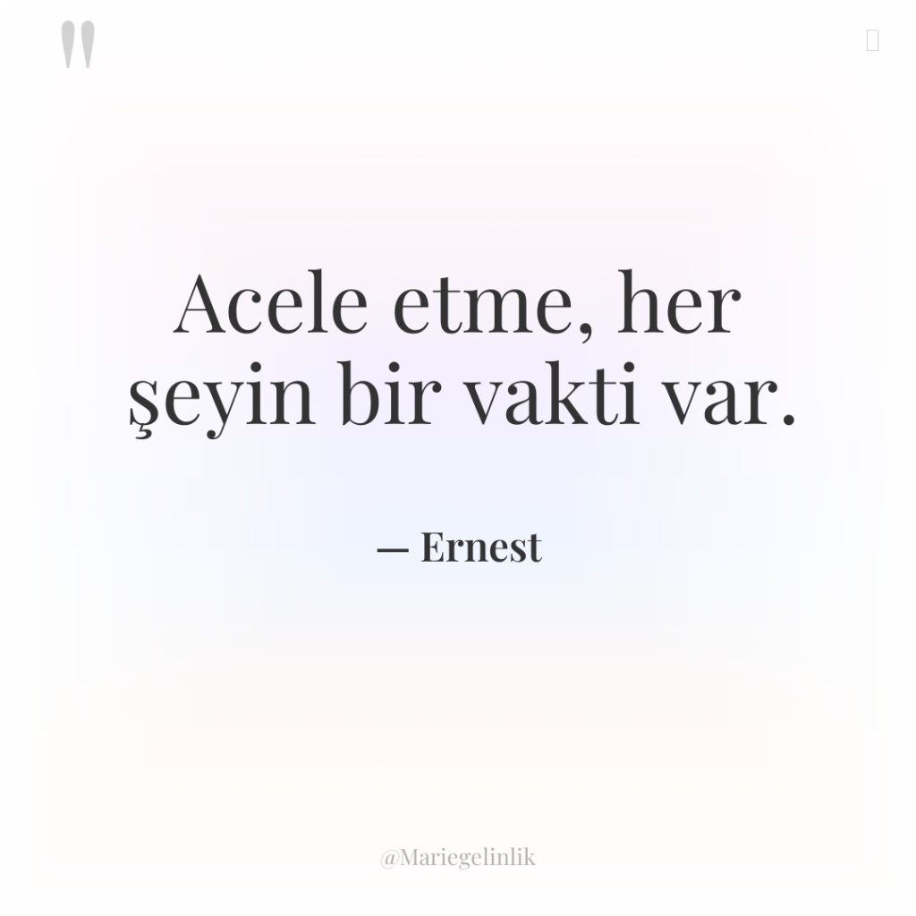 Acele etme, her şeyin bir vakti var.