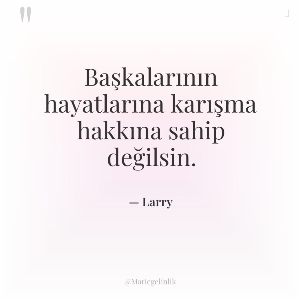 Başkalarının hayatlarına karışma hakkına sahip değilsin.