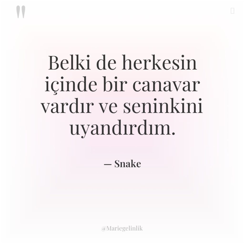Belki de herkesin içinde bir canavar vardır ve seninkini uyandırdım.