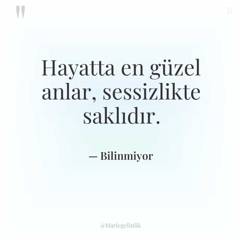 Hayatta en güzel anlar, sessizlikte saklıdır.