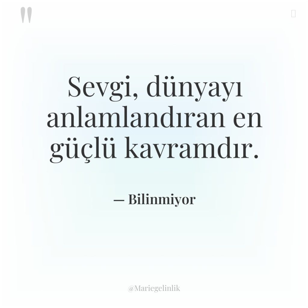 Sevgi, dünyayı anlamlandıran en güçlü kavramdır.