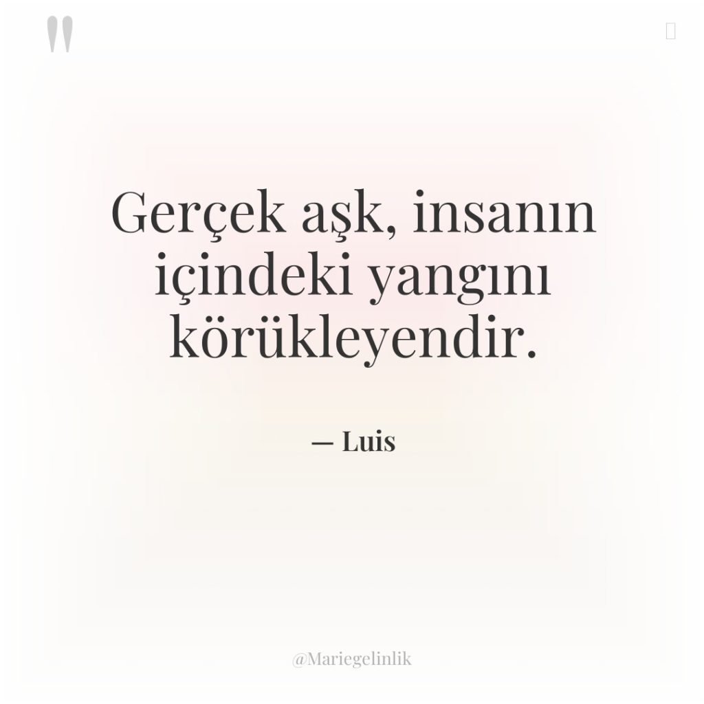 Gerçek aşk, insanın içindeki yangını körükleyendir.