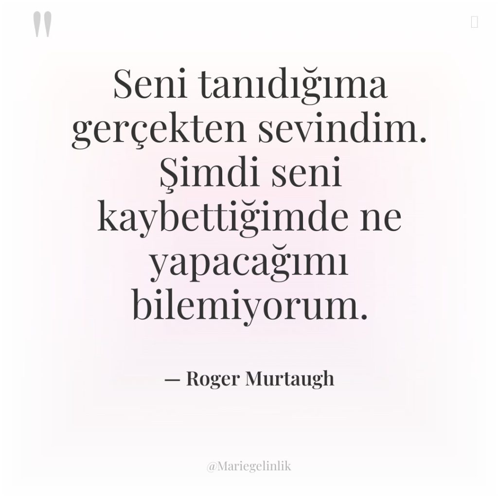 Seni tanıdığıma gerçekten sevindim. Şimdi seni kaybettiğimde ne yapacağımı bilemiyorum.