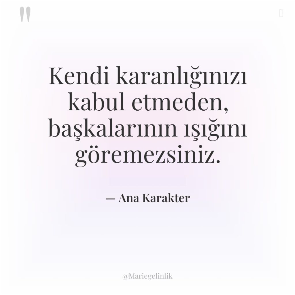 Kendi karanlığınızı kabul etmeden, başkalarının ışığını göremezsiniz.