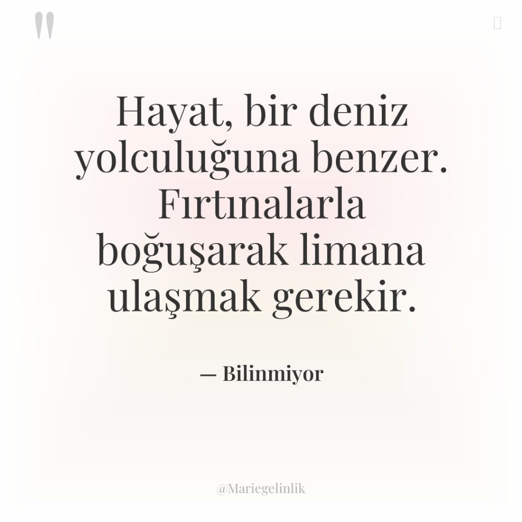 Hayat, bir deniz yolculuğuna benzer. Fırtınalarla boğuşarak limana ulaşmak gerekir.