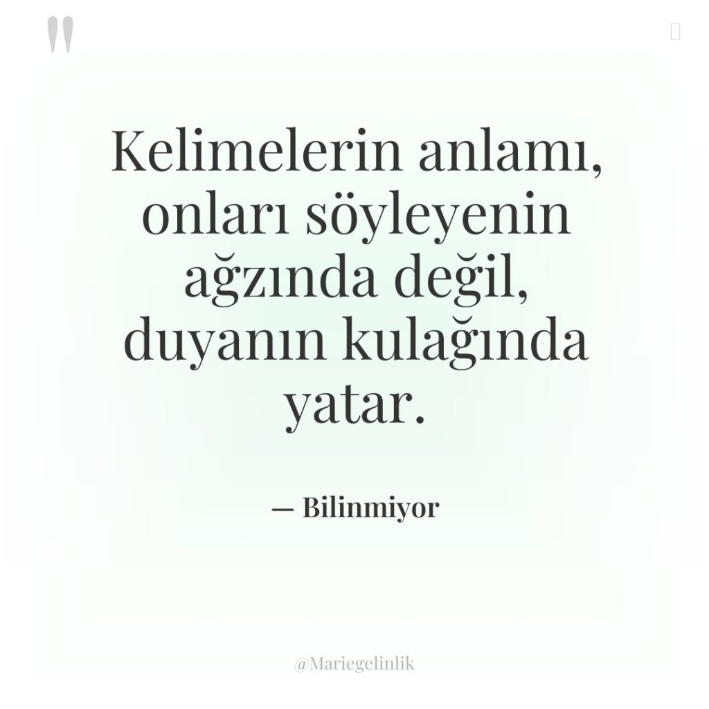 Kelimelerin anlamı, onları söyleyenin ağzında değil, duyanın kulağında yatar.