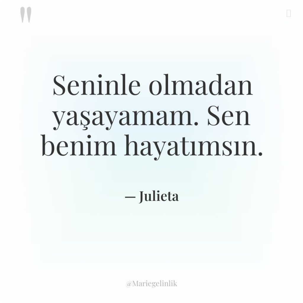 Seninle olmadan yaşayamam. Sen benim hayatımsın.