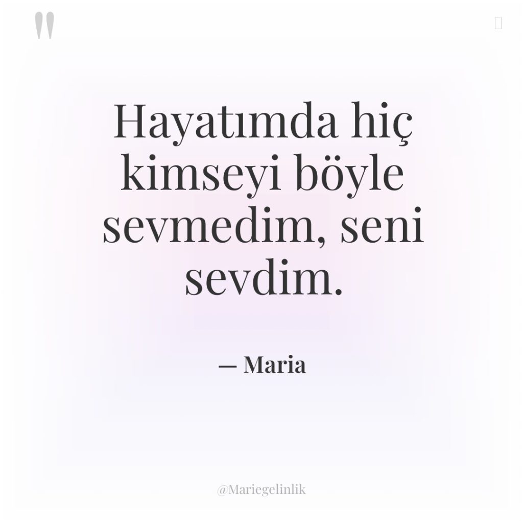 Hayatımda hiç kimseyi böyle sevmedim, seni sevdim.