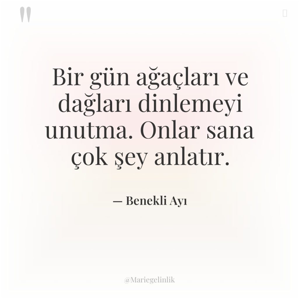 Bir gün ağaçları ve dağları dinlemeyi unutma. Onlar sana çok…