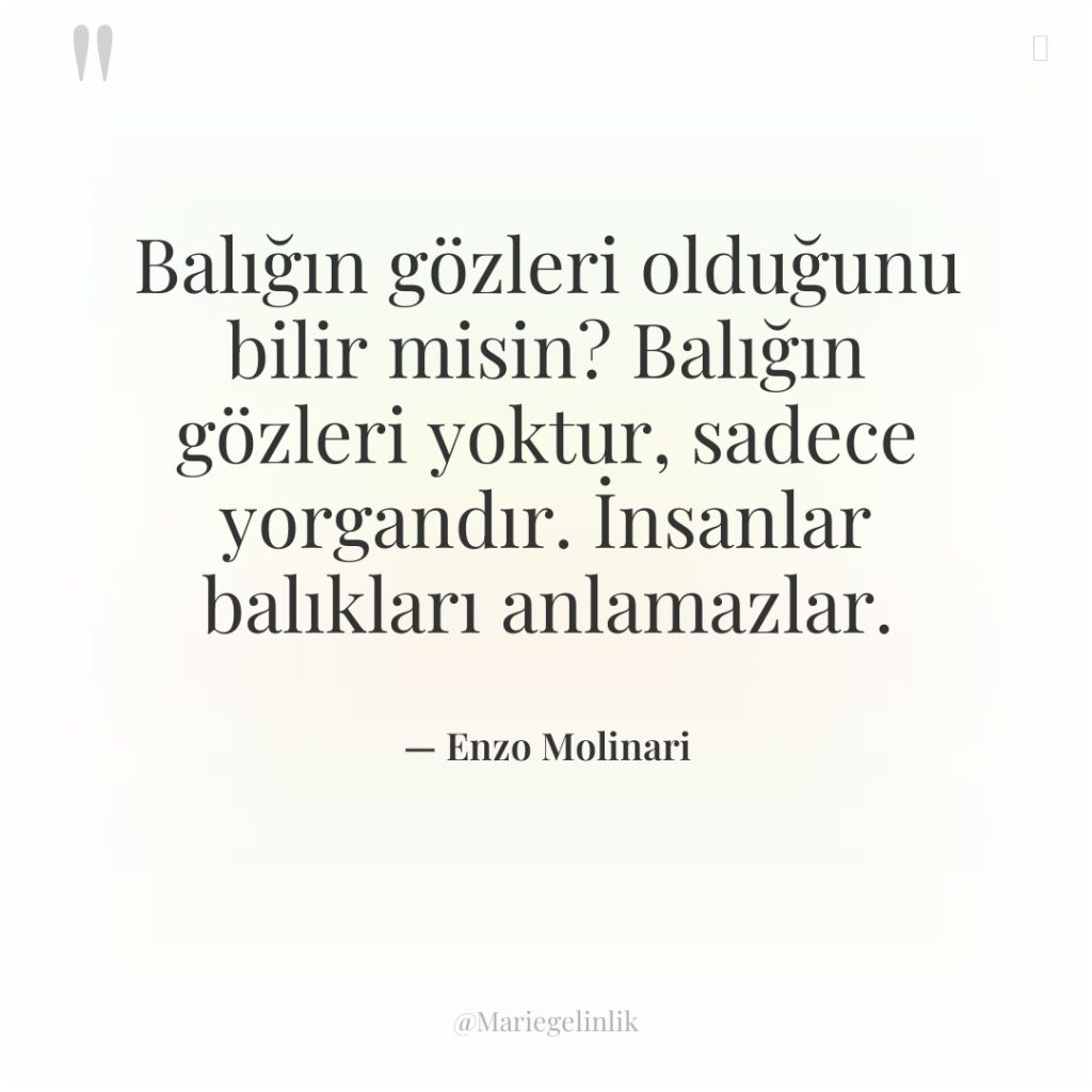Balığın gözleri olduğunu bilir misin? Balığın gözleri yoktur, sadece yorgandır….