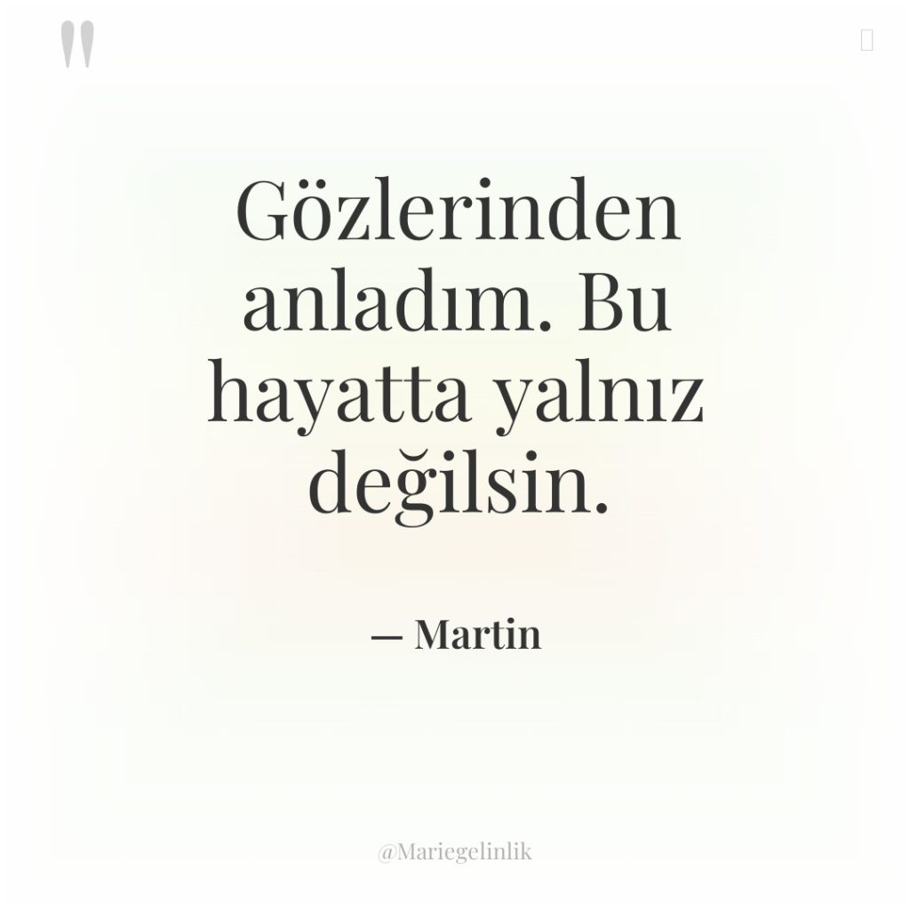 Gözlerinden anladım. Bu hayatta yalnız değilsin.